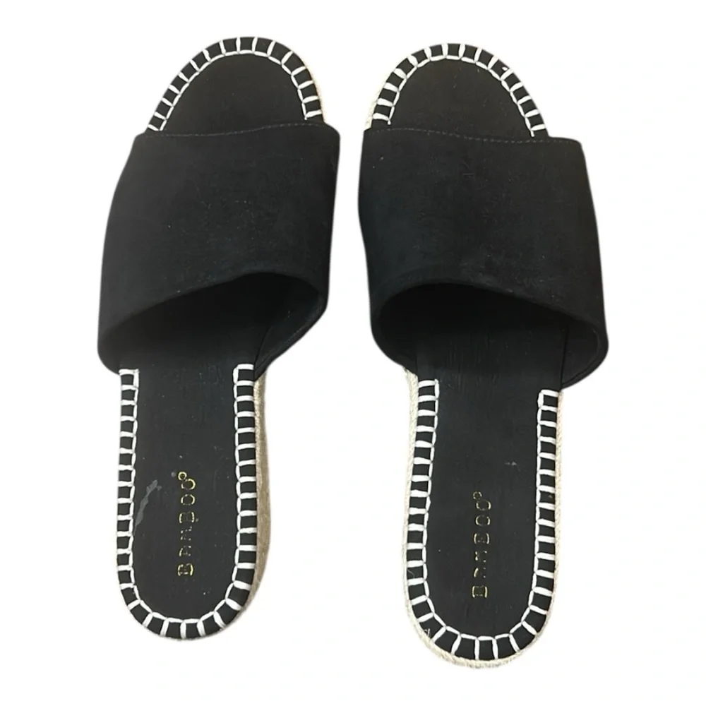 Bamboo Platform Espadrille Slide Sandals Jute-Wrapped Wedge Black Size 10